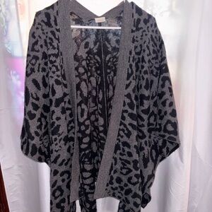 Kinross Gray and Black Animal Print Open Front Sweater